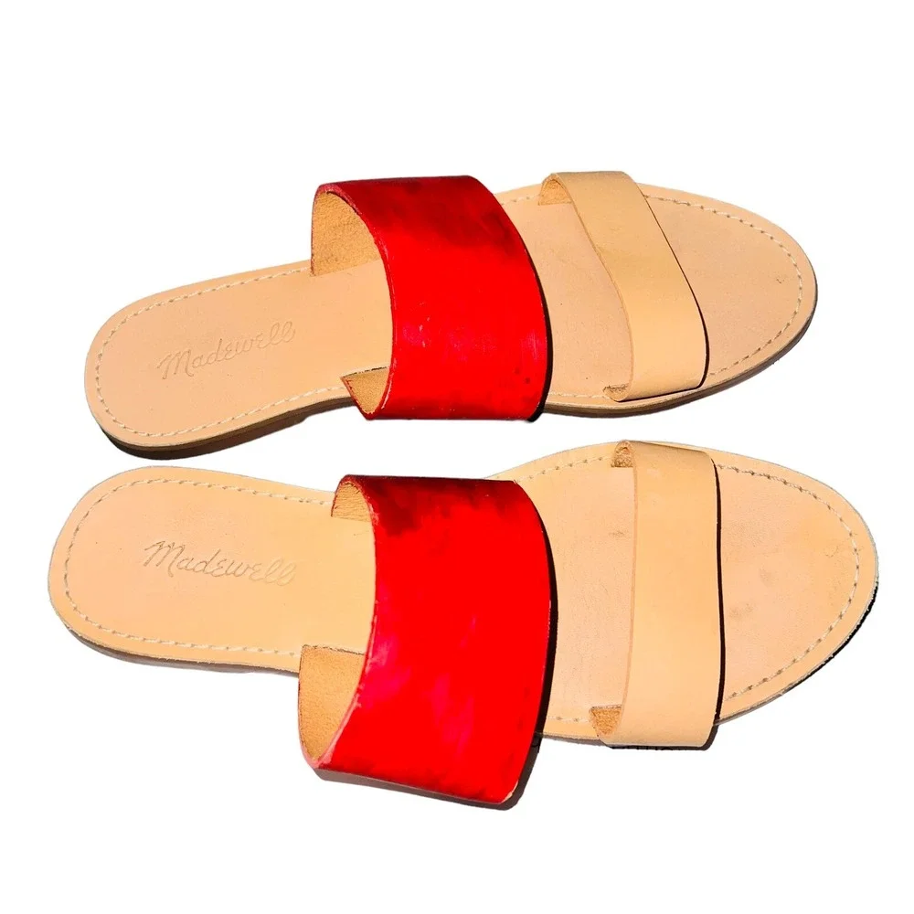 Madewell The Boardwalk Womens 9.5 Sandals Double Strap Slide Brown Leather AH748